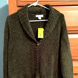 Christopher & Banks Petites Dark Green Sparkle Cardigan Sweater